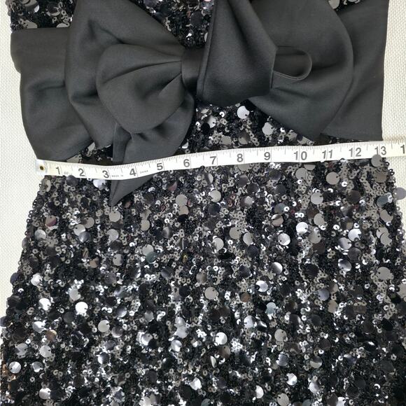 Ieena Mac Duggal Black Strapless Sequin Evening Gown With Bow Sz 4 NWT - Picture 8 of 11